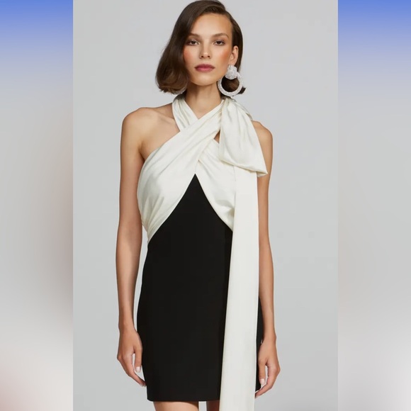 Halston black white Renae Contrast Bow Minidress - Picture 1 of 9
